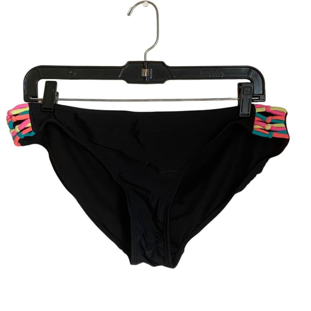 Black OP Bikini Bottom With Neon Ties At Sides Patriotic Fourth Of July Pool L
